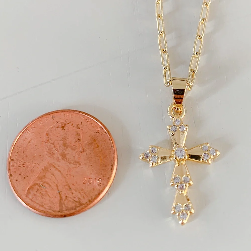 Dainty CZ Cross Necklace | 14k Gold Filled - Picture 9 of 12